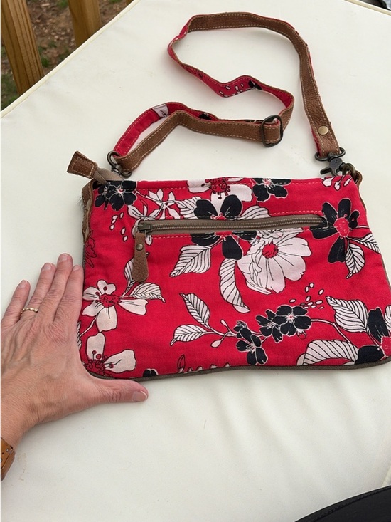 Myra Bag Red Floral Crossbody with Fur Accent - Picture 3 of 7